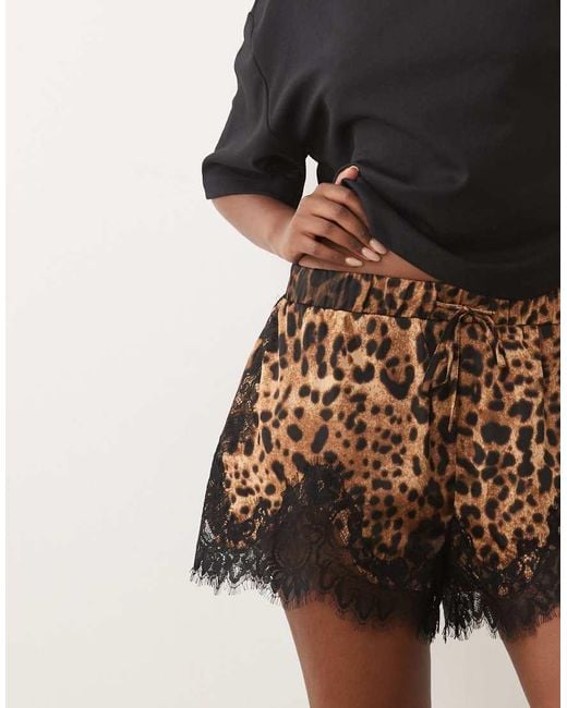 Noughts & Kisses Multicolor Satin Lace Tie Waist Shorts