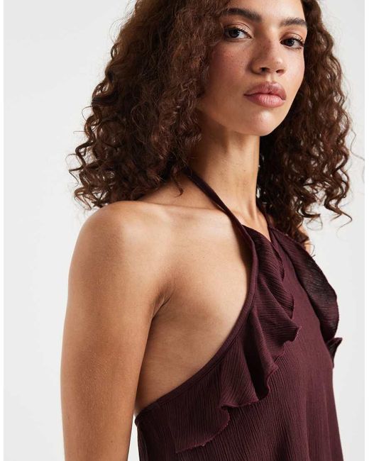 Motel White Rowdy Halter Ruffle Top