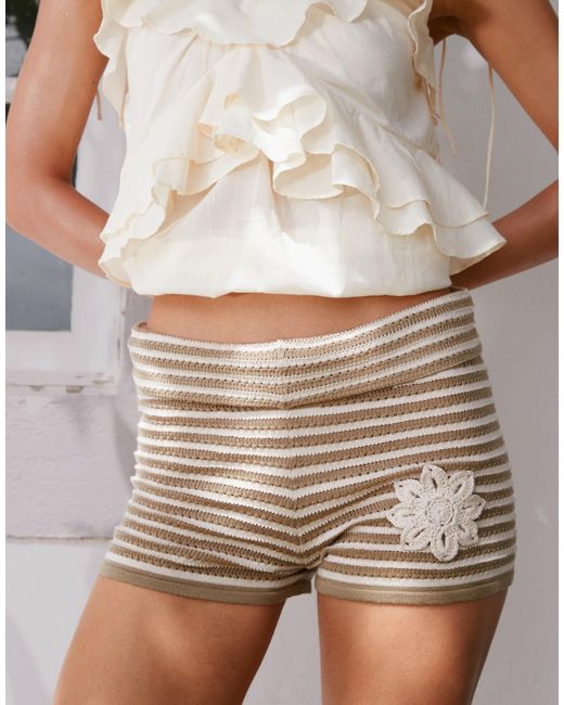 ASOS Natural Folded Crochet Knit Beach Short