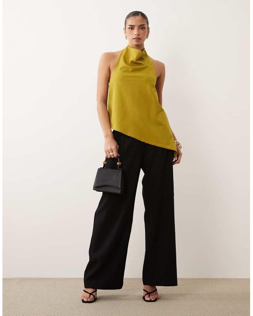 ASOS Green Slinky Twill Longline Cami Top With Asymmetric Hem