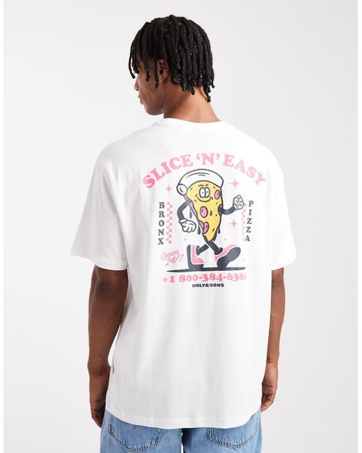 T-Shirt Comoda Bianca Con Stampa "Slice N Easy" Sul Retro di Only & Sons in White da Uomo