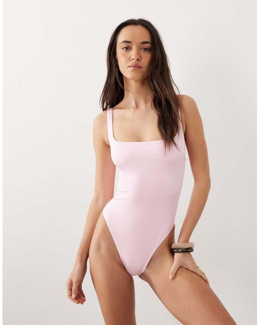 Free Society Pink Square Neck Swimsuit