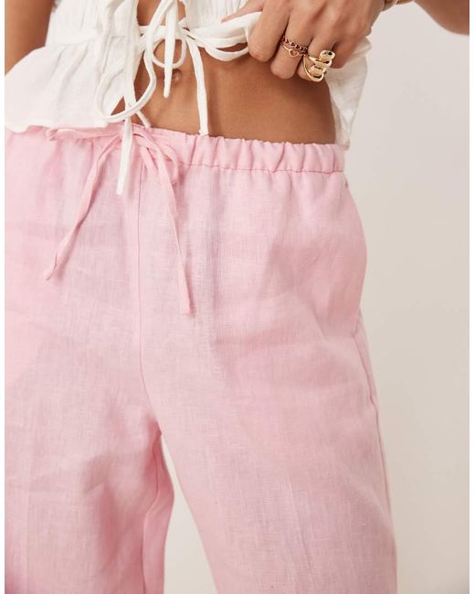 Mango Pink Pull On Linen Trouser