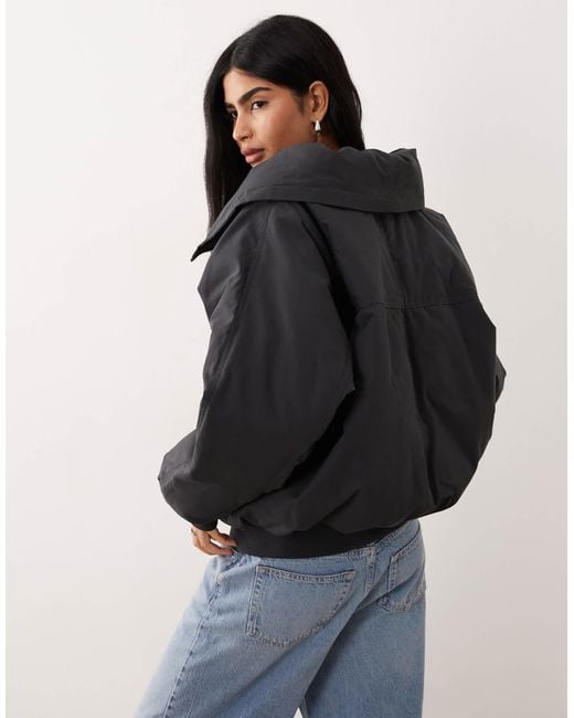 Mango Black Padded Zip Through Bomber Jacket