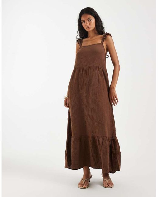 ONLY Brown Tiered Maxi Dress