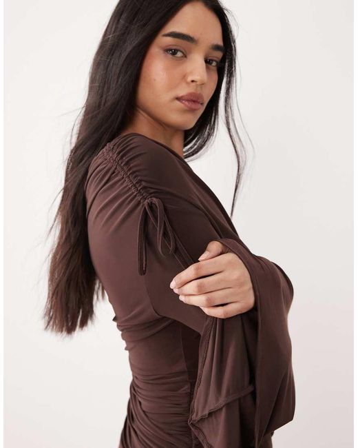 ASOS Purple Cinched Waist Asymmetrical Angel Sleeve Top