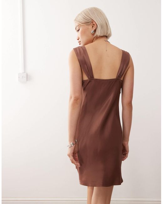 Reclaimed (vintage) Brown Satin Mini Dress With Lace Trims