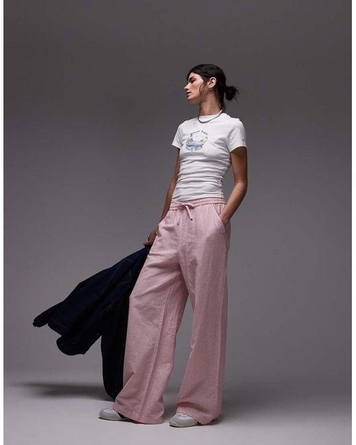 Pantalones Rosas Y Blancos A Rayas De Pernera Ancha De Mezcla De Lino De Tommy Hilfiger de color Gray