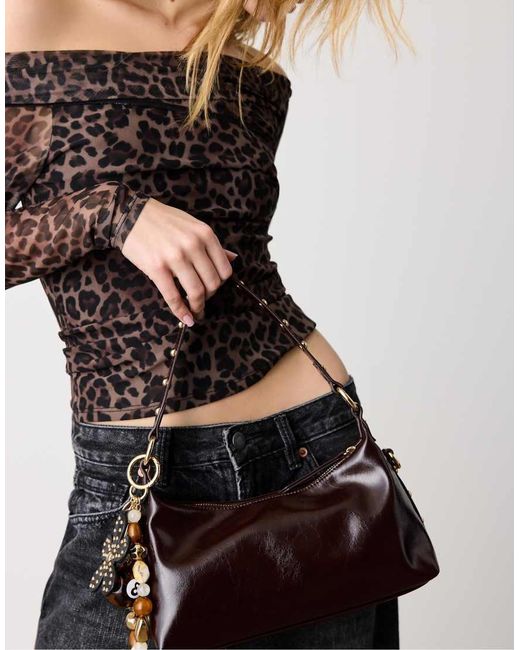 Stradivarius White Studded Half-moon Shoulder Bag
