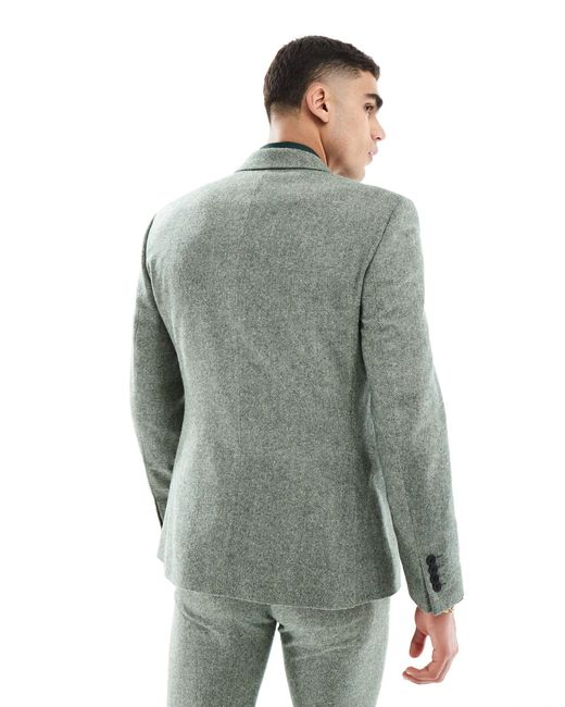 ASOS – schmale anzugjacke aus wollmix-tweed in Green für Herren