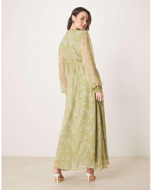 Vila Enkellange Jurk Van Chiffon Met Gestrikte Taille in het Green