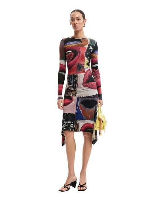 Desigual Red Printed Dress Mouths