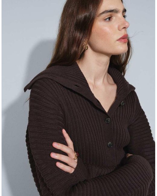 Monki Black Cinched Knitted Collar Cardigan