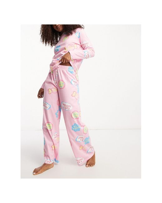 ASOS Zzz - Pyjama Met Top En Broek Met Lange Mouwen in het Roze | Lyst NL