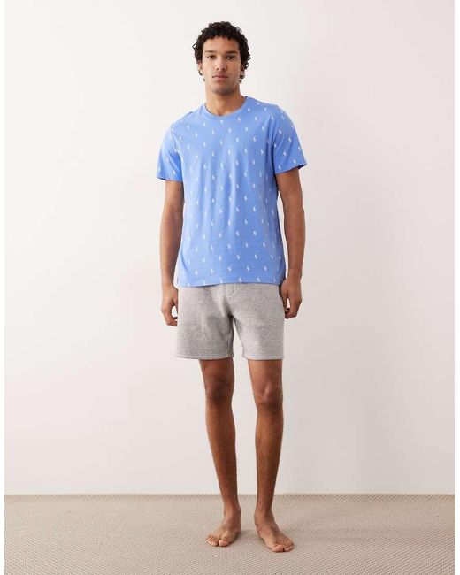 Polo Ralph Lauren Blue All Over Icon Logo Lounge T-shirt for men