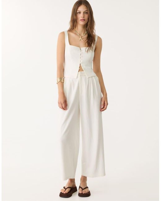 Stradivarius Natural Linen Blend Darted Culottes