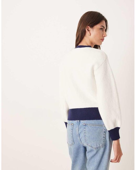 Nobody's Child White Tie Neck Mono Cardigan With Wool