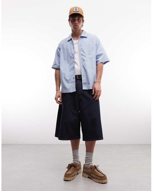 Dickies Blue Venedocia Short Sleeve Striped Shirt for men