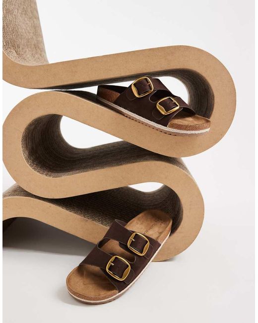 South Beach Brown Double Buckle Sandals