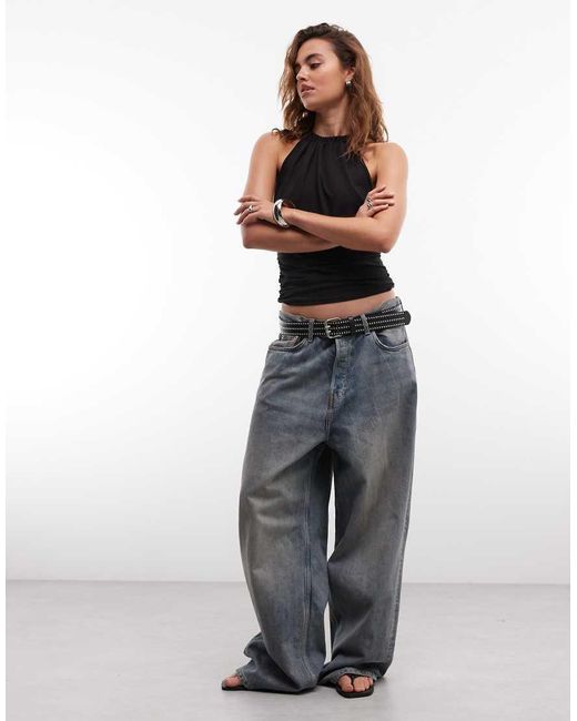 Weekday Black Ruched Halter Neck Top With Open Back