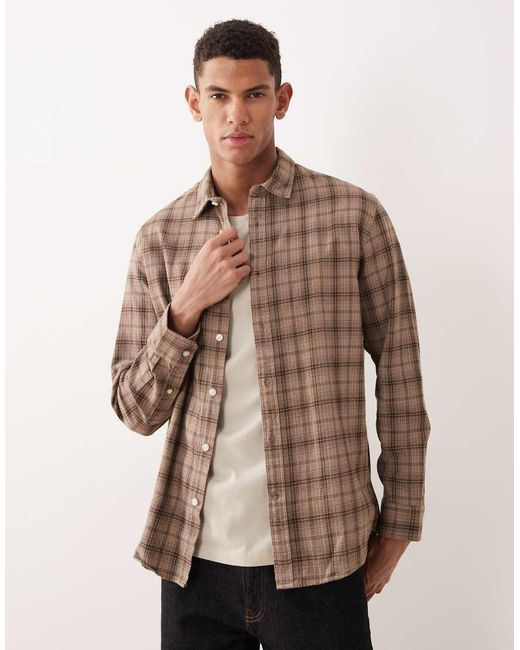 SELECTED Brown Checked Long Sleeved Shirt for men