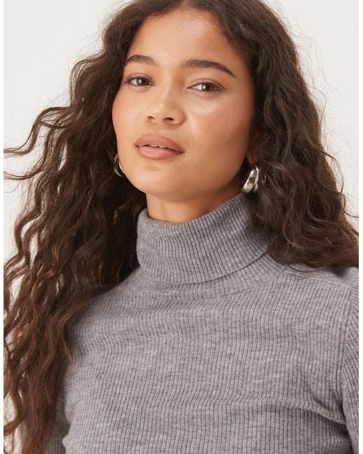 Pull en maille 100 % laine douce à col roulé - clair Mango en coloris Gray