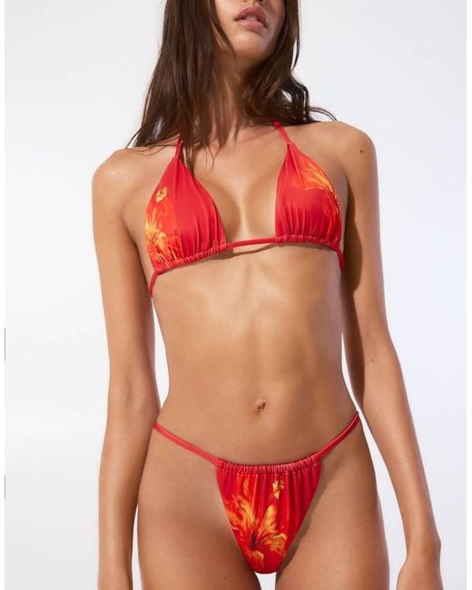 Pull&Bear Red Gathe Floral Bikini Bottoms