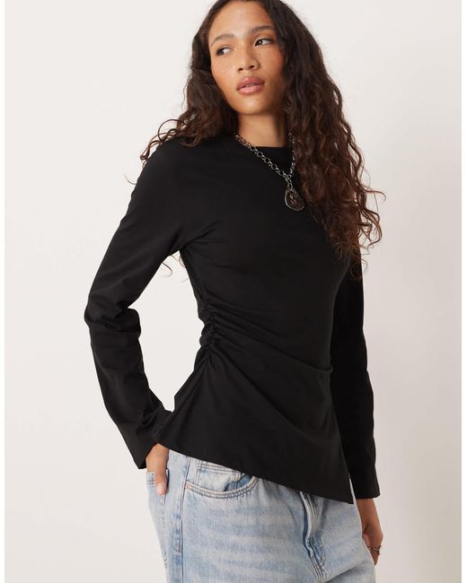 ASOS Black Cinched Side Asymmetric Long Sleeve Top
