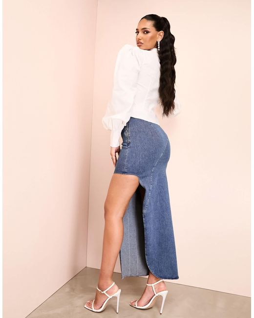 ASOS Blue Denim Midi Skirt With Split