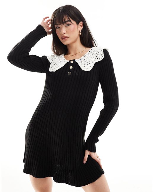 Miss Selfridge Black Big Collar Detail Mini Dress