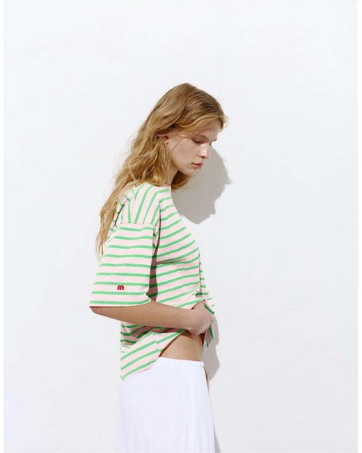 Pull&Bear Green Striped T-shirt With Slogan