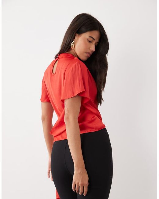 ASOS Red Satin Wrap Waist Blouse
