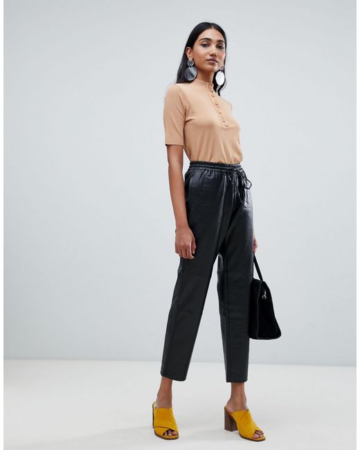 Mango Denim Peg Faux Leather Trouser in 