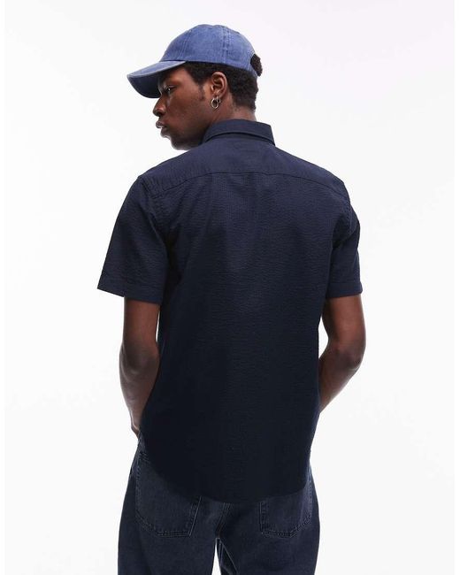 Tommy Hilfiger Blue Seersucker Short Sleeve Shirt for men