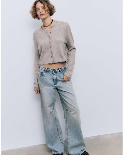 Stradivarius Gray Soft-touch Knit Cardigan With Buttons