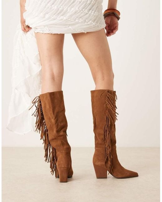 ALDO Natural Kaelya Tassel Detail Western Knee Boots