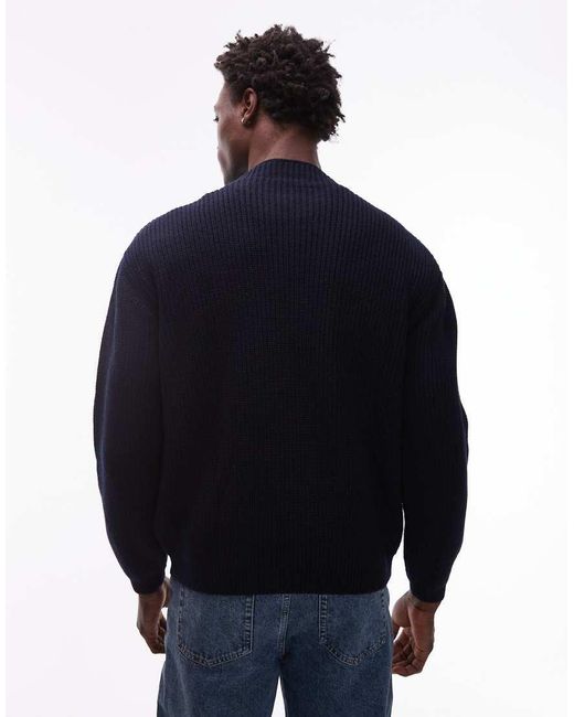 CAT WWR Blue Half Neck Ribbed Loose Fit Knit Jumper for men