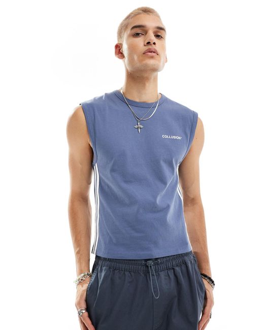 Camiseta ajustada sin mangas con rayas laterales Collusion de hombre de color Blue
