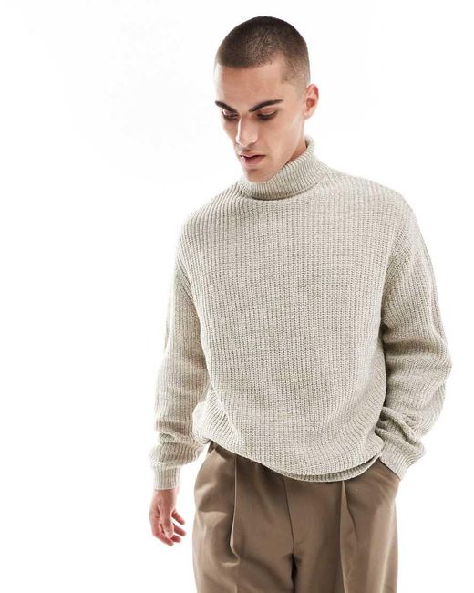 ASOS White Oversized Knitted Fisherman Rib Roll Neck Jumper for men