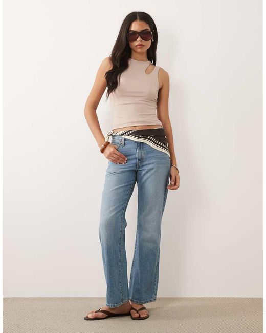 ASOS Blue Polyamide Slinky Slash Cut Out Shoulder Racer Top