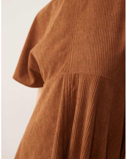ASOS Brown Cord T-shirt Mini Dress With Stitching Detail