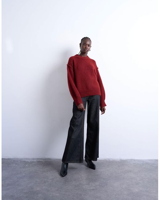 TOPSHOP Red Knitted Wool Blend Fluffy Exposed Seam Easy Jumper