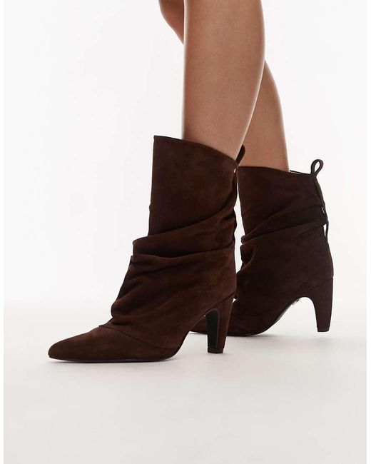 Bronx Brown Low-jadey Slouchy Heeled Ankle Boots