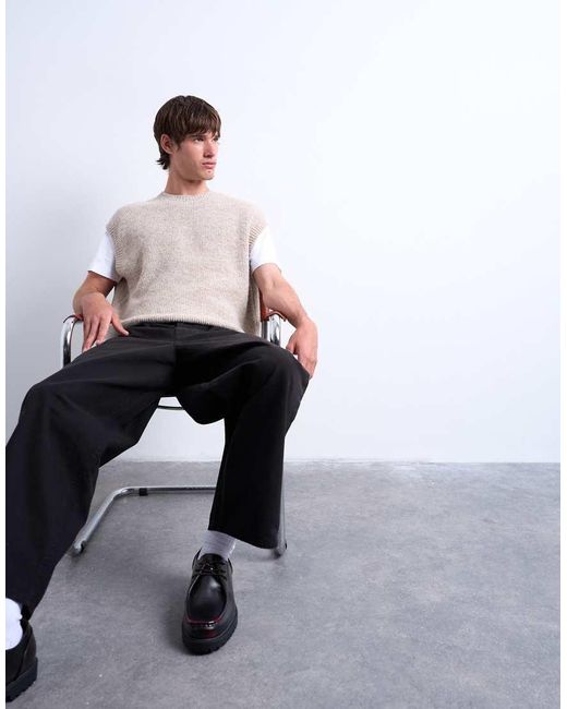 Chaleco Extragrande Con Cuello Redondo De Punto De -Neutro Topman de hombre de color Gray