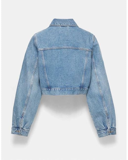 Pull&Bear Blue Shimmery Cropped Denim Jacket