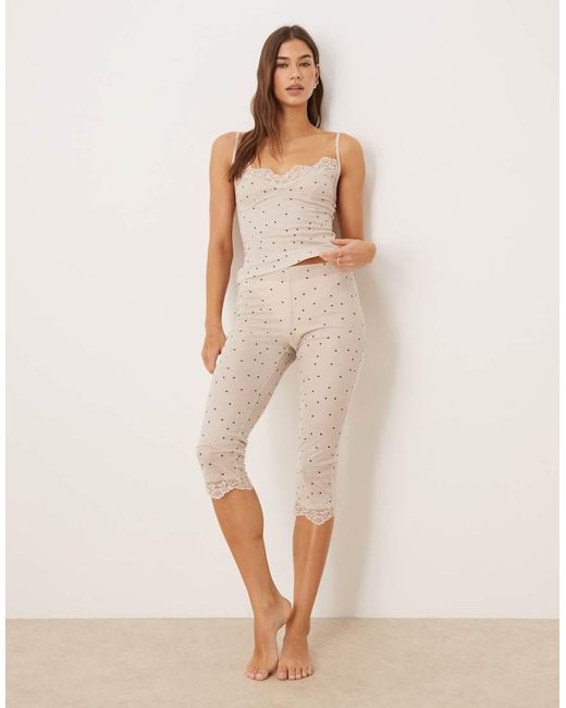 ASOS White Honey Slinky Polka Dot Cami Pyjama Top With Lace Trim
