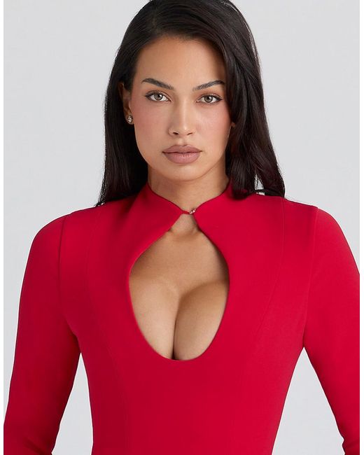 House Of Cb Red Lotus Crepe Keyhole Silhouette Mini Dress