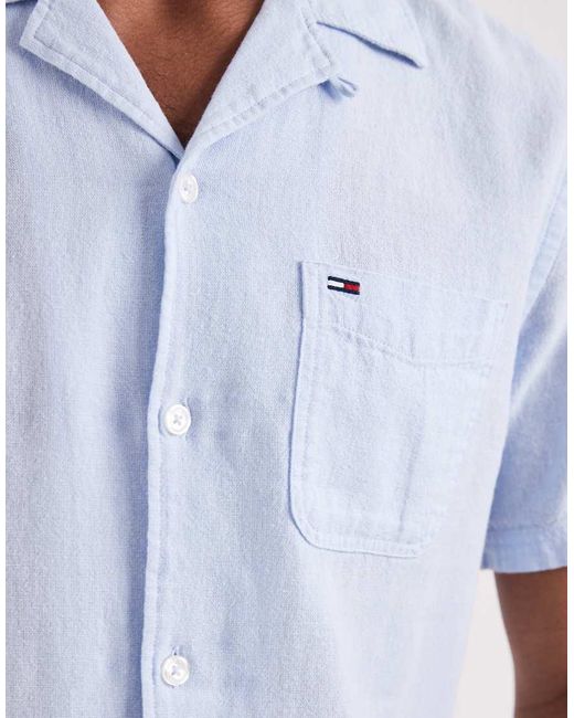 Tommy Hilfiger White Linen Blend Camp Collar Short Sleeve Shirt for men
