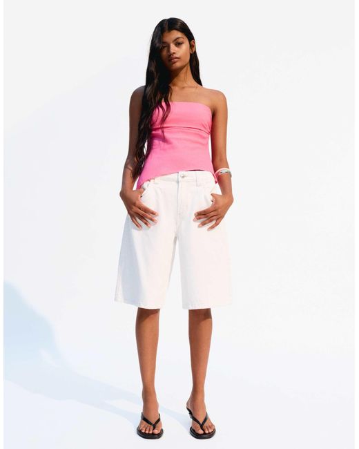 Bershka Pink – trägerloses oberteil aus leinenmix