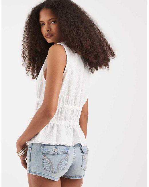 Vero Moda White Seersucker Tie Front Sleeveless Top